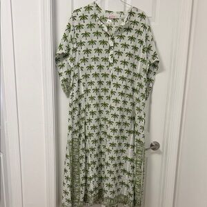 Mary Marshmallow Boho Palm Tree Print Maxi Dress - 100% Cotton - size Medium